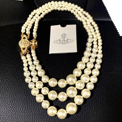 Vivienne Westwood 3-strand pearl necklace Graziella series gold orb with box