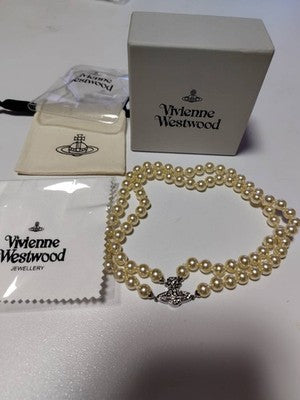 Vivienne Westwood Double-Strand Pearl Orb Choker Necklace, Silver, No Box
