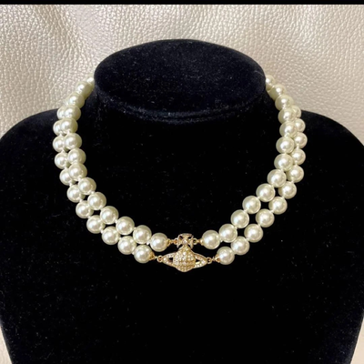 Vivienne Westwood Double Pearl Necklace Graziella Peal Choker Gold with box