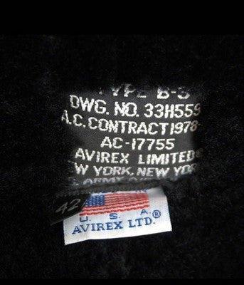 size 42 AVIREX B-3 black Leather Jacket sheepskin flight jacket Rare Model gift