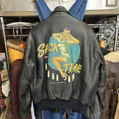 AVIREX TYPE A-2 Bomber Girl Leather Jacket flight jacket Size S Black 1990'