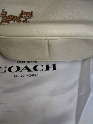 COACH CC790 Jamie Crossbody Bag White Dancing Kitten Cat Print Gold Chain