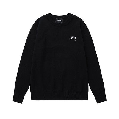 see description size S-XL 2024 stussy long-sleeved sweater knit collar Black