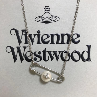 Vivienne Westwood Pearl Safety Pin Choker Necklace, Chain Length: 44cm, No Box