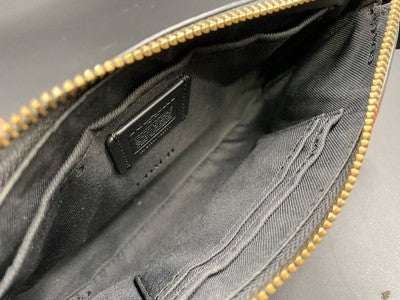 Coach Logo Accessory Pouch Handbag Zip bag city bag Leather Women's Black