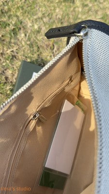 Longchamp M size Canvas Messenger Bag Tote Bag Hand bag Ivory Leather