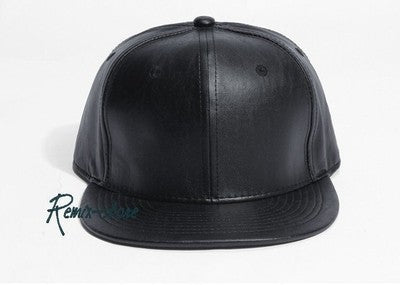 57-62cm American Retro Leather Flat Brim Hat Jet Cap Black 2024
