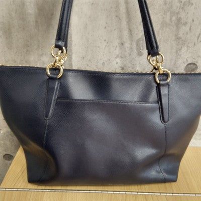 Coach tote bag all leather City bag Zip bag turn lock charm Navy A4 size