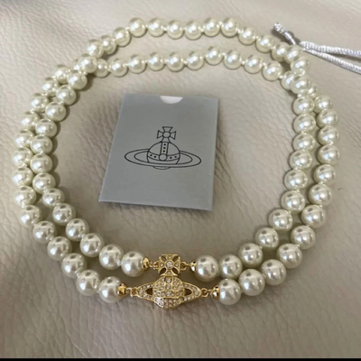 Vivienne Westwood Double Pearl Necklace Graziella Peal Choker Gold with box