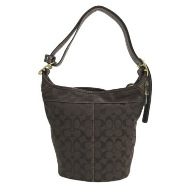 Coach Signature shoulder bag signature pattern brown women's Leather Canvas
