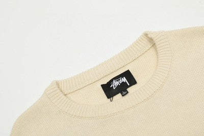 see description size S-XL stussy long-sleeved sweater knit collar Beige Black