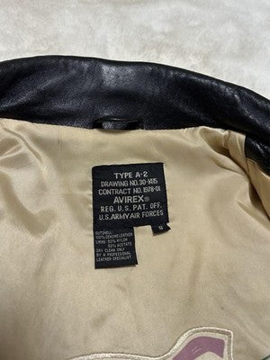 VTG Avirex A-2 Bomber Flight Leather Jacket XS Brown Patrouille de France 1988