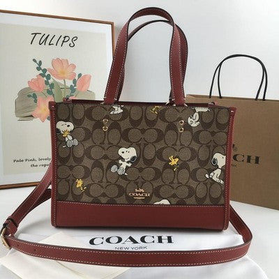 COACH x Peanuts Shoulder Tote Bag Dempsey Carryall Snoopy Woodstock CE862 New