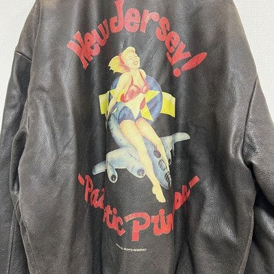 AVIREX A-2 Back Print Flight Leather Jacket  Brown M Vintage Leather Jacket
