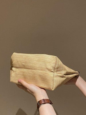 Longchamp M size  Hand bag  Basket bag Straw effect canvas x cowhide leather