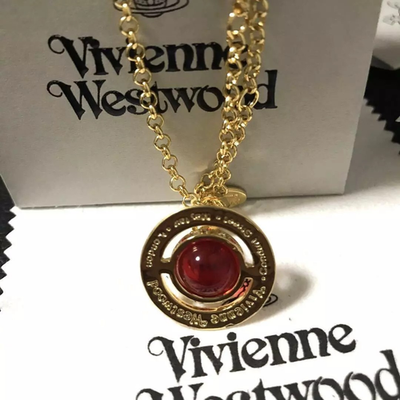 Vivienne Westwood Tiny Orb Gold Red Stone Pendant Necklace, Chain Length: 47.0cm