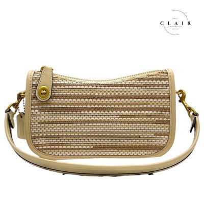 COACH One Shoulder Bag  Handbag Zip bag Beige 2way bag Small Leather