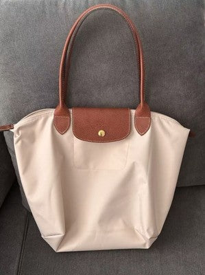 Longchamp S-L size Tote Bag Handbag Zipper bag White and Brown Leather