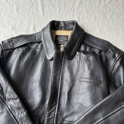 VTG Avirex A-2 Bomber Flight Leather Jacket XS Black Patrouille de France 1988