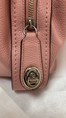 COACH Tote bag Handbag Signature Canvas Leather Shiny Pink Turn Lock Zip bag