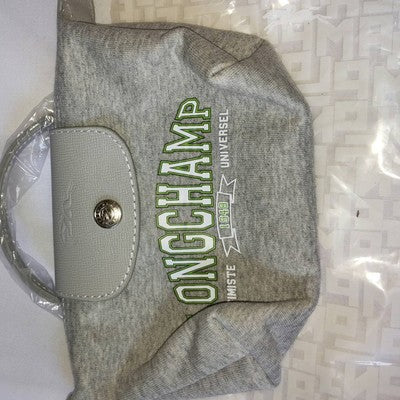 Longchamp S size Tote Bag Hand bag Handle Bag Pouch Gray Cotton Leather