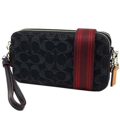 Coach Shoulder Bag Camera Bags Kira Crossbody Signature Denim Black Calf Leather