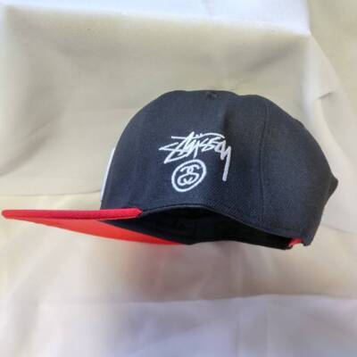 check description chose color STUSSY Snapback Cap Hat black Gray White Red logo