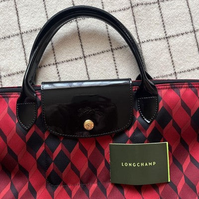 Longchamp Le Pliage M size Tote Bag Enamel hand bag  Sub-bag Red/Black