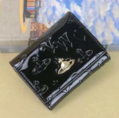 Vivienne Westwood Clasp Trifold Wallet Enamel Fabric  Orb outlet Black NEW