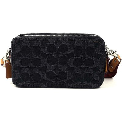 Coach Shoulder Bag Camera Bags Kira Crossbody Signature Denim Black Calf Leather