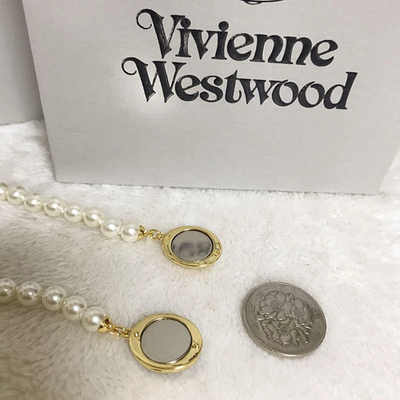 Vivienne Westwood Necklace Pearl Choker Enamel Button Loeria Black x Gold