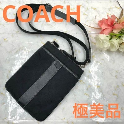 Coach Shoulder Bag Crossbody Women's Signature Pattern Black Leather Zip bag