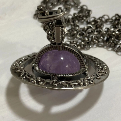 Vivienne Westwood Small Orb Necklace Amethyst Floral Pattern with Drawstring Bag