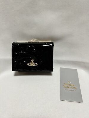Vivienne Westwood Clasp Trifold Wallet Enamel Fabric  Orb outlet Black NEW