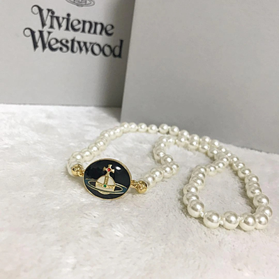 Vivienne Westwood Necklace Pearl Choker Enamel Button Loeria Black x Gold