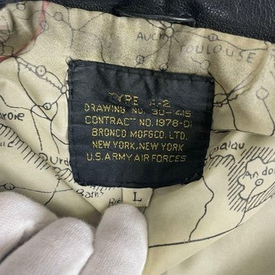 Avirex A-2 Vintage World Map Leather Flight Jacket Patchwork Black Size L
