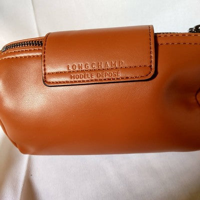 Longchamp Le Pliage XS size Tote Bag Handbag Pouch Cognac Brown Leather