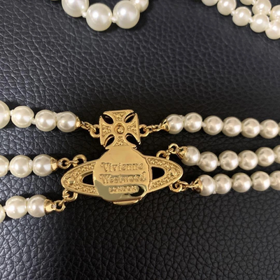 Vivienne Westwood 3-strand pearl necklace Graziella series gold orb with box