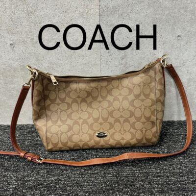COACH Signature Canvas Brown Shoulder bags Zip bag Leather Crossbody Strap