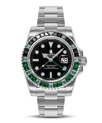 check description A BATHING APE TYPE 2 BAPEX CRYSTAL STONE wristwatch Men