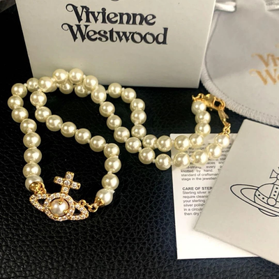Vivienne Westwood Necklace Olympia Pearl Choker Gold Total length 44cm Boxed