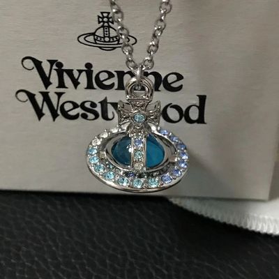 Vivienne Westwood Necklace Silver/Blue Gradient Tiny Orb Pendant with 40cm Chain
