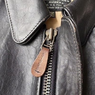 VTG Avirex A-2 Bomber Flight Leather Jacket XS Black Patrouille de France 1988