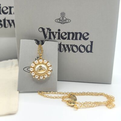 check description Vivienne Westwood AMAYA Sunflower Saturn Pearl Necklace