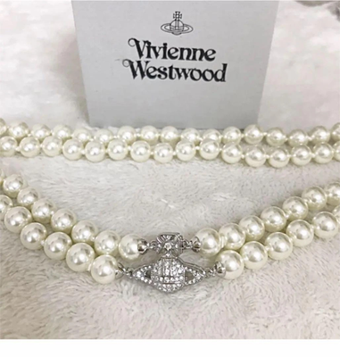 Vivienne Westwood Double-Strand Pearl Orb Choker Necklace, Silver, No Box