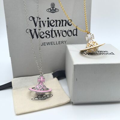 Vivienne Westwood Mini Fish Eye Teardrop Necklace Pink Yellow