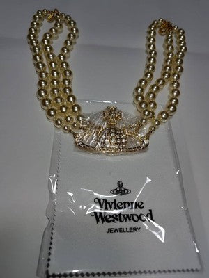 Vivienne Westwood Necklace Triple Pearl Choker Gold Accessories Box included