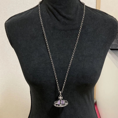 Vivienne Westwood Small Orb Necklace Amethyst Floral Pattern with Drawstring Bag