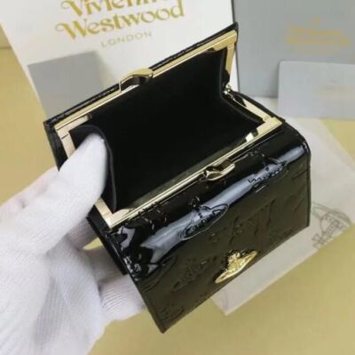 Vivienne Westwood Clasp Trifold Wallet Enamel Fabric  Orb outlet Black NEW