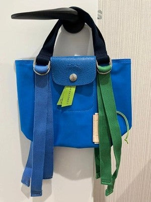 Longchamp Pliage Replay S size Tote Bag Handbag Nylon bag Blue Leather